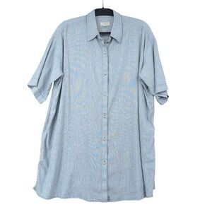 Lou & Grey Mens Blue Linen‎ Blend Short Sleeve Button Down Shirt Size M 491548